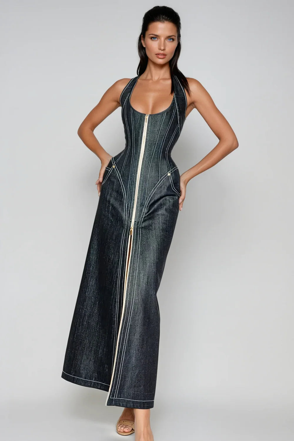 Havana Denim Halter Gown