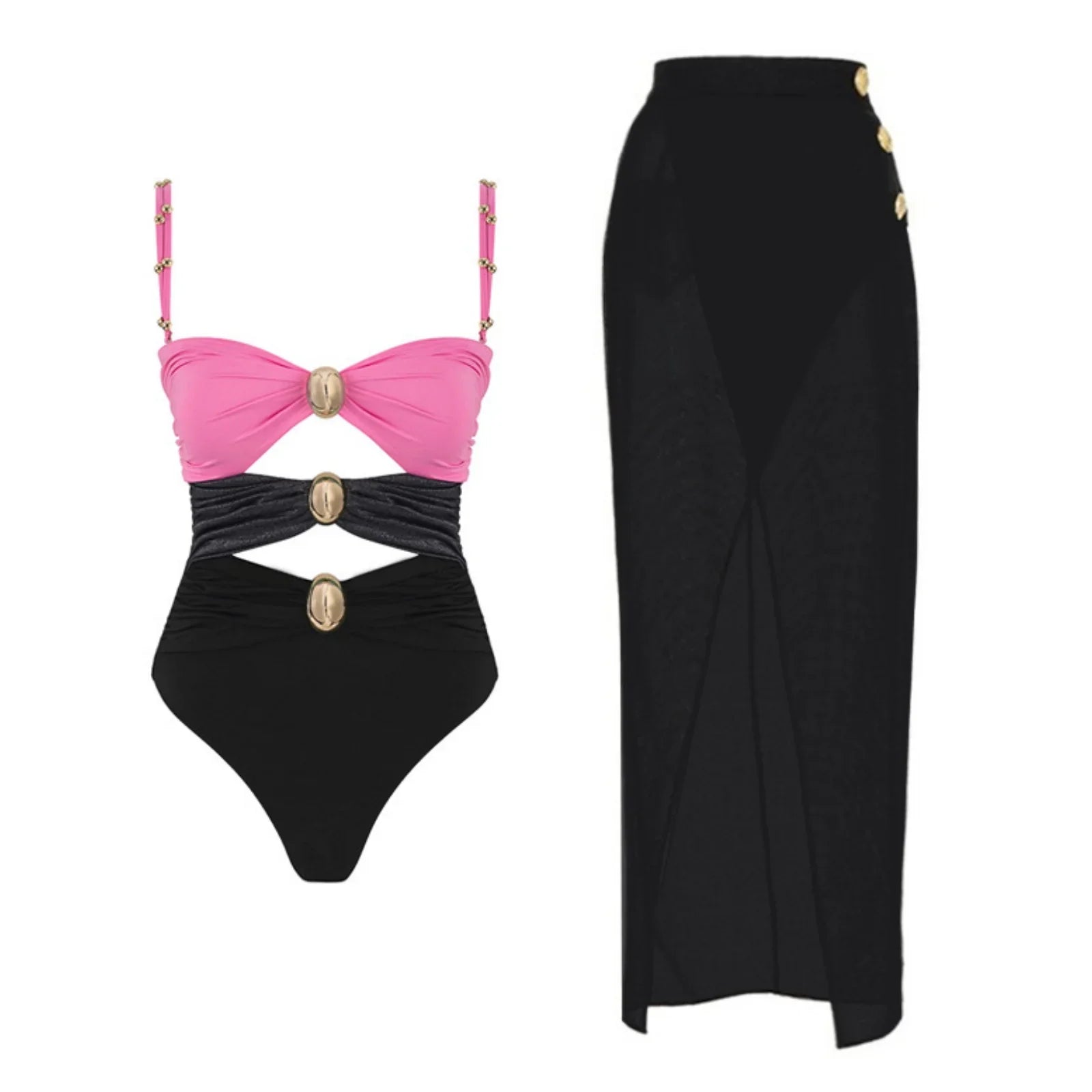 Designer one-piece swimsuit with skirt- Amara