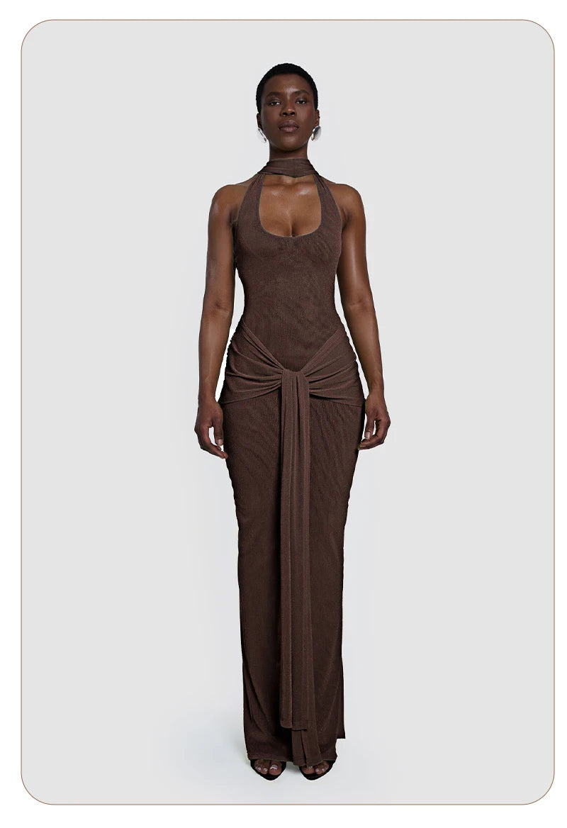 Selvya Brown Drape Gown