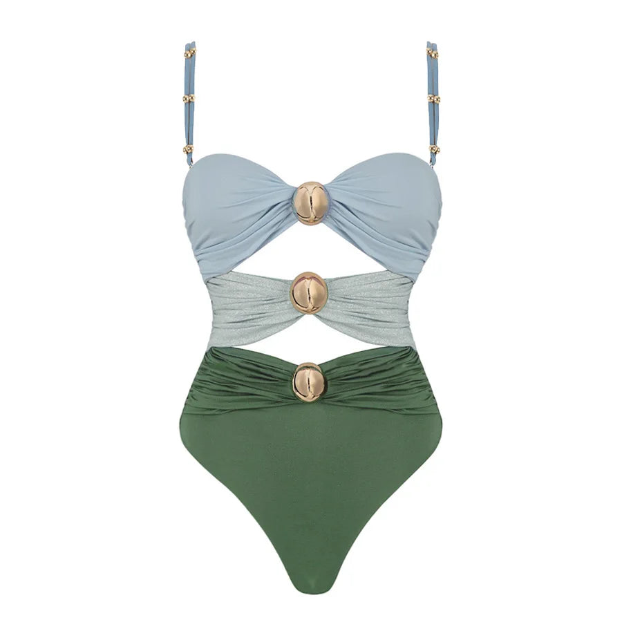 Designer one-piece swimsuit with skirt- Amara