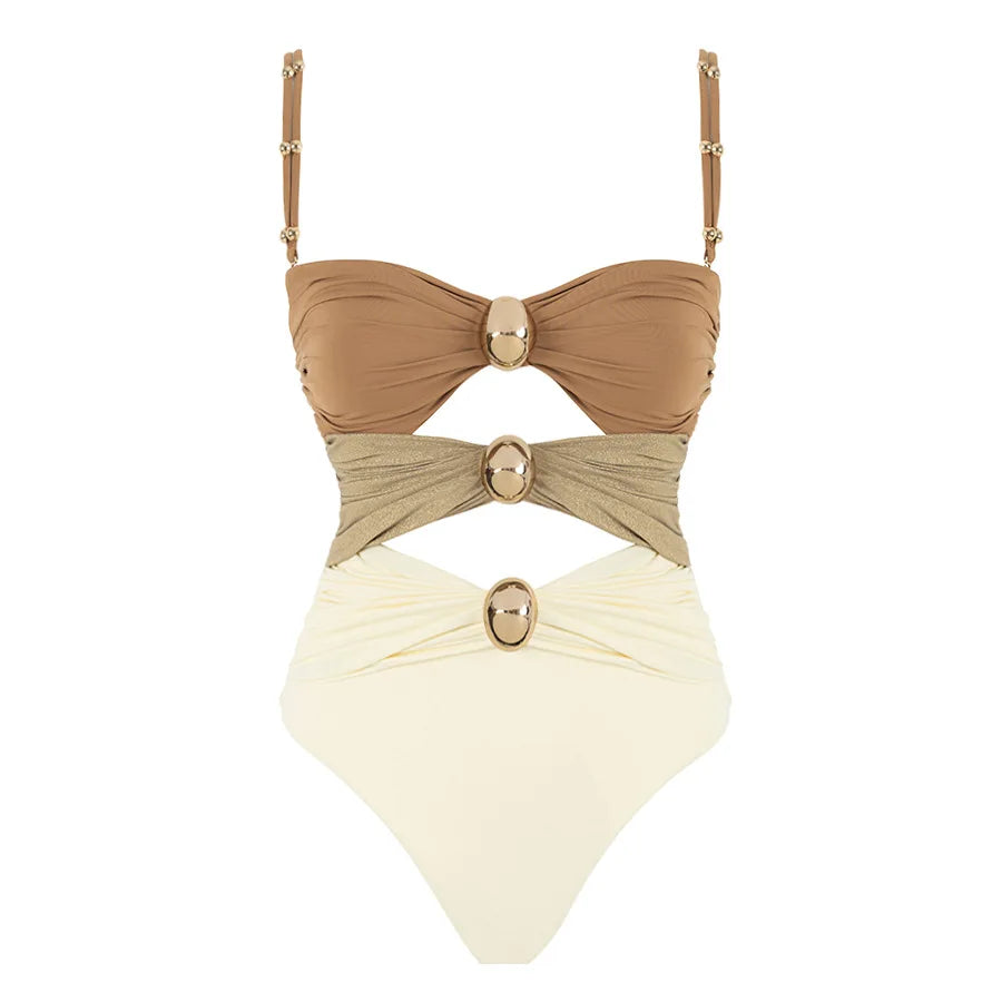 Designer one-piece swimsuit with skirt- Amara