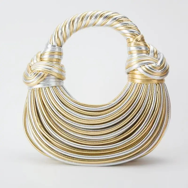 Handbags metallic woven rope bag- Coral