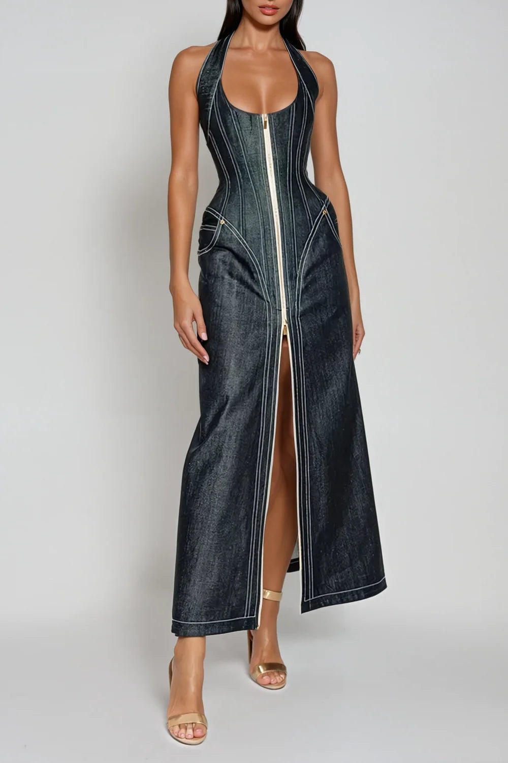 Havana Denim Halter Gown