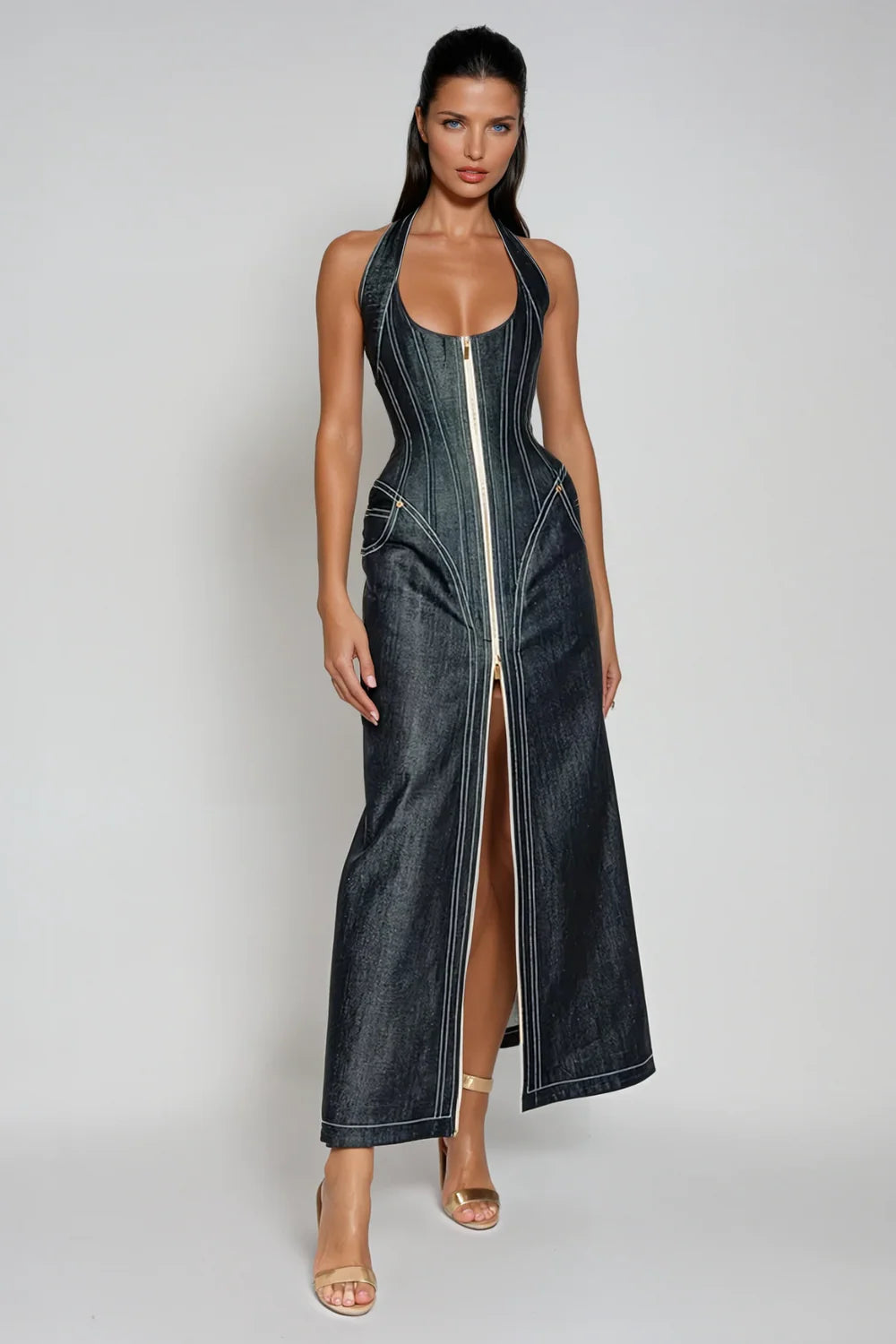 Havana Denim Halter Gown