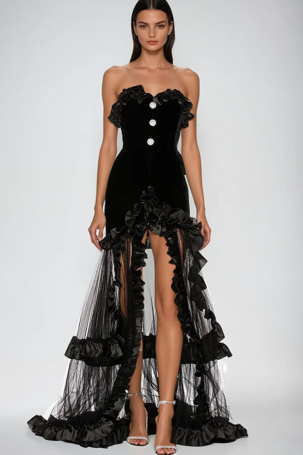 Eveloria Black Ruffle Gown
