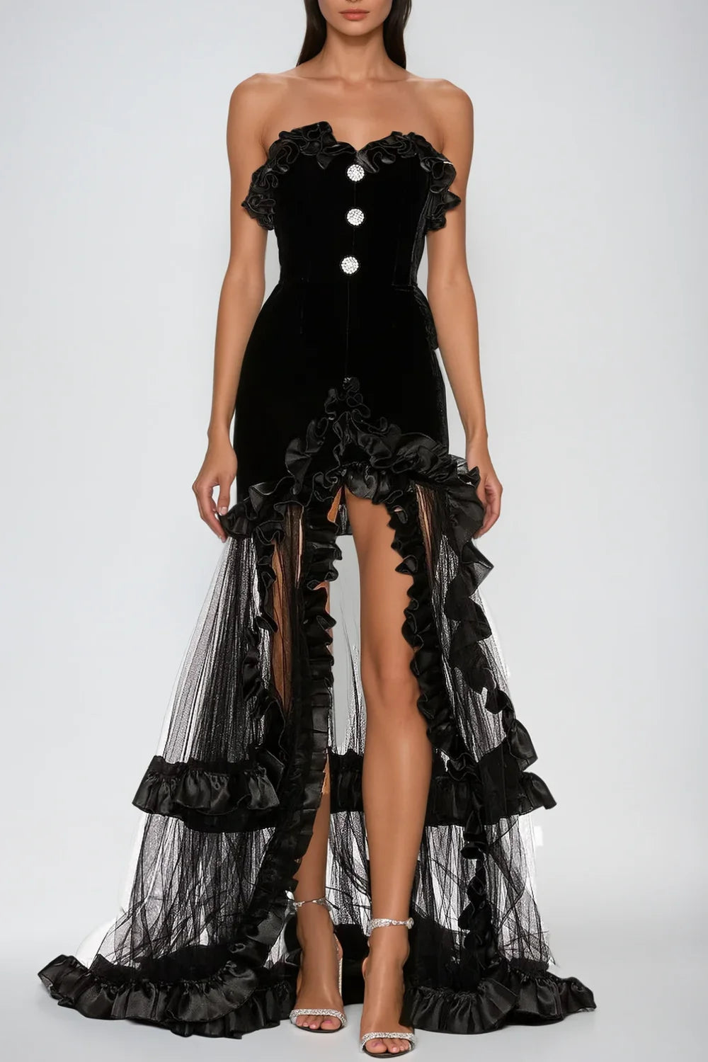 Eveloria Black Ruffle Gown