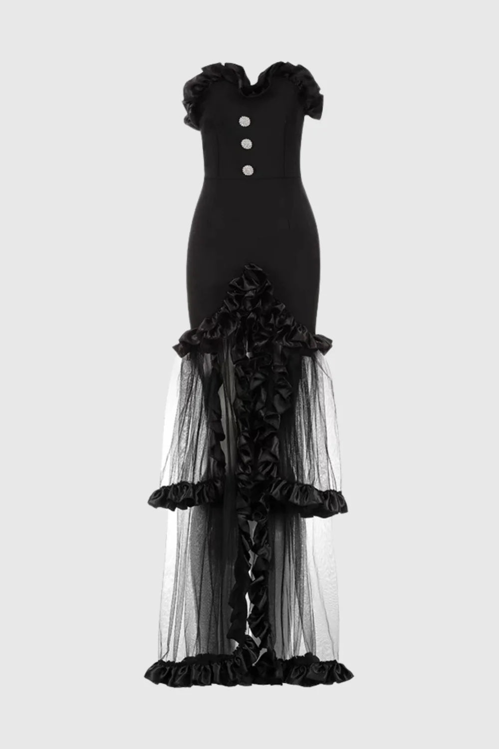 Eveloria Black Ruffle Gown