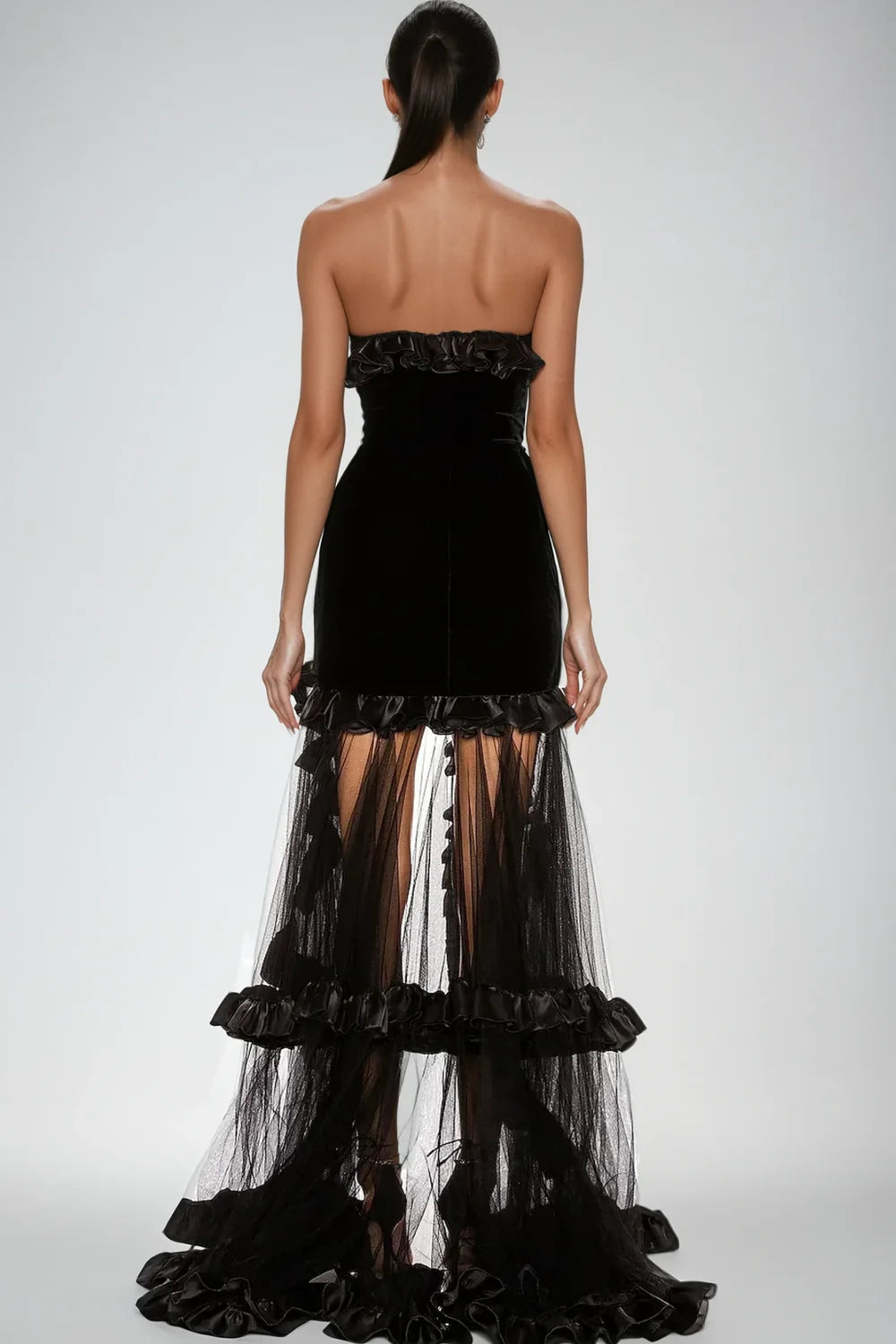 Eveloria Black Ruffle Gown