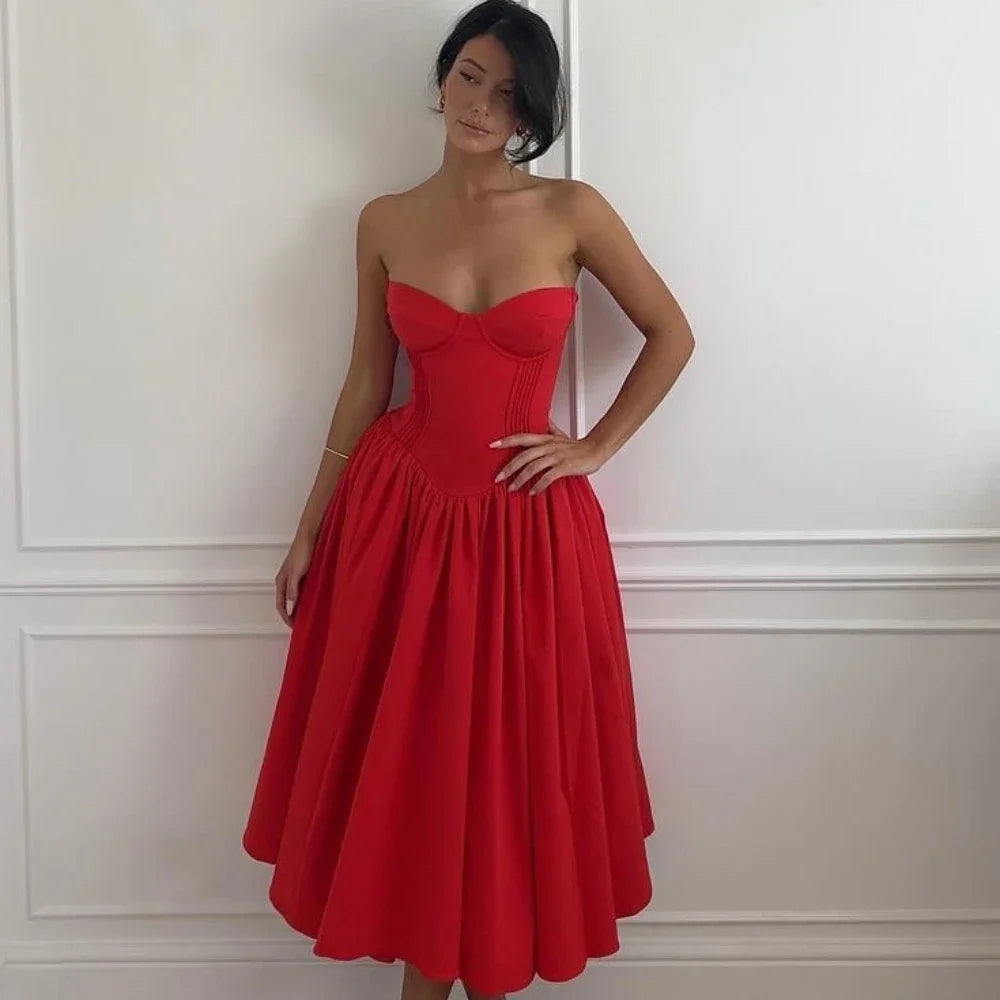 Red Charm Strapless Dress