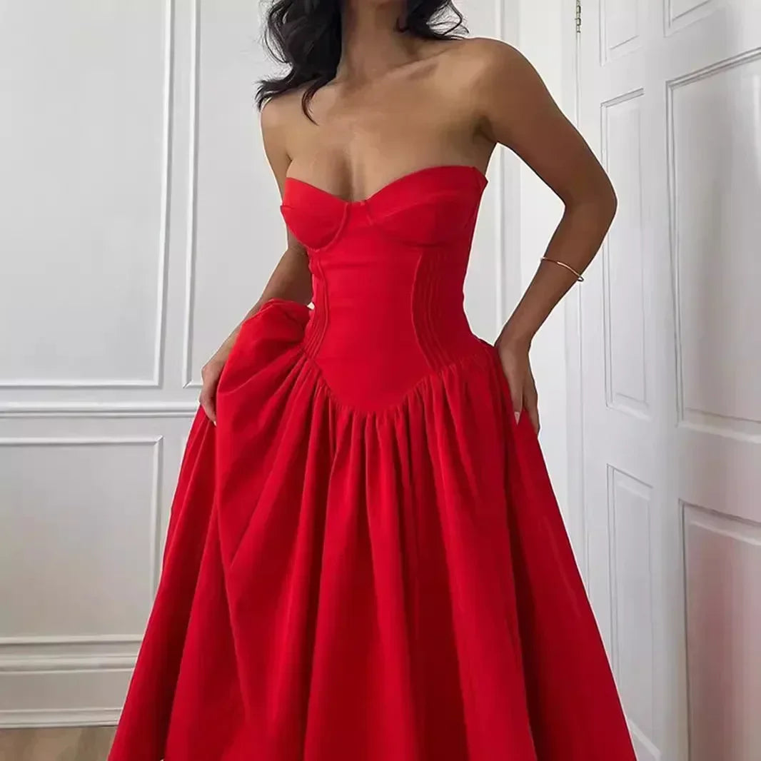 Red Charm Strapless Dress