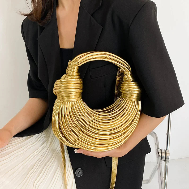 Handbags metallic woven rope bag- Coral