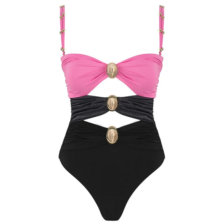 Designer one-piece swimsuit with skirt- Amara