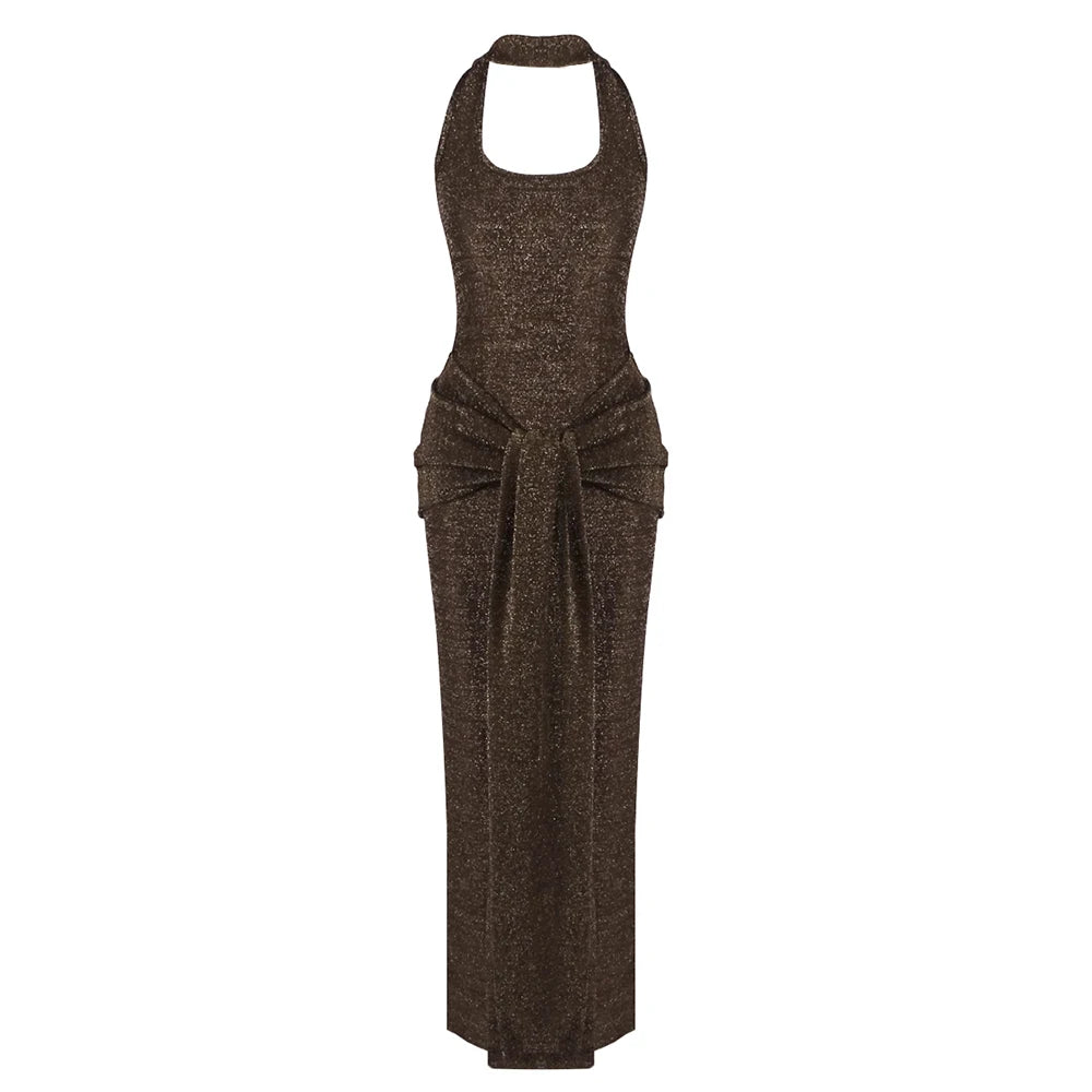 Selvya Brown Drape Gown