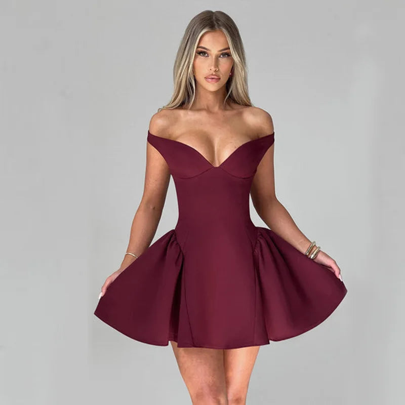 Elegant Red Off-Shoulder Mini Dress