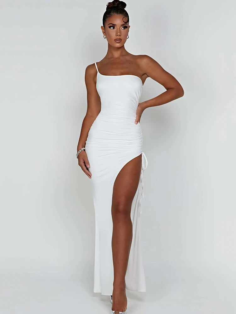 Drawstring Slit Dress - Santorini