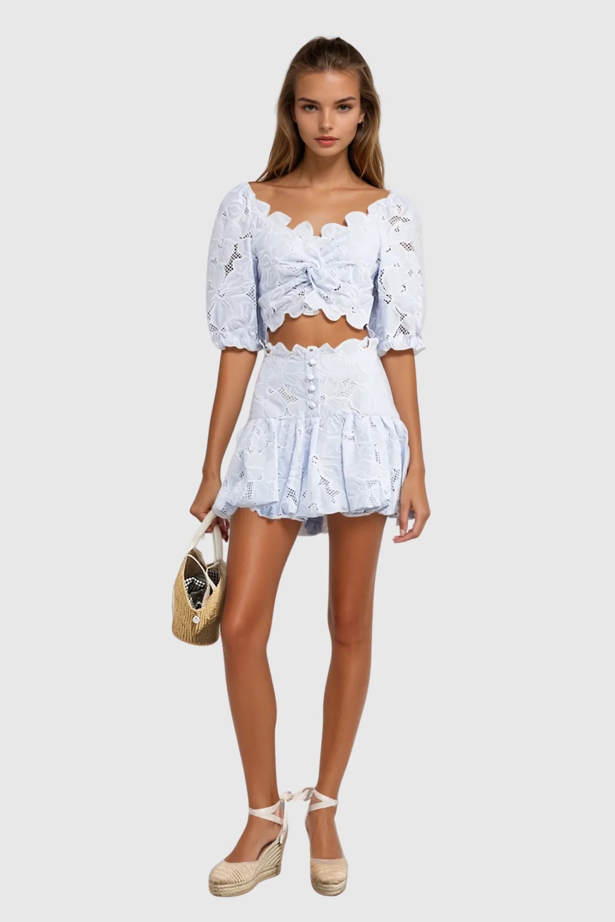 Blue Blossom Puff Sleeve Set