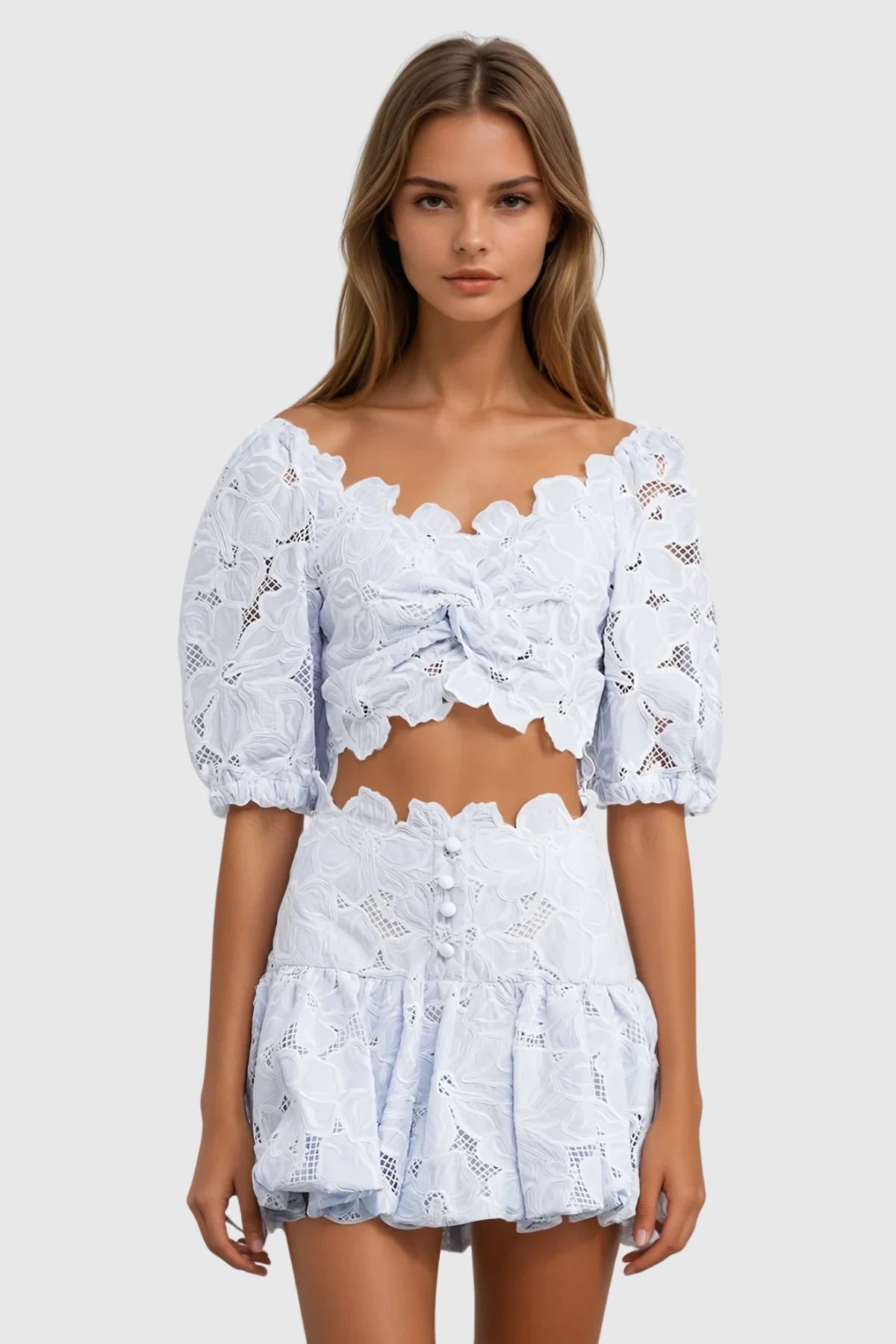 Blue Blossom Puff Sleeve Set